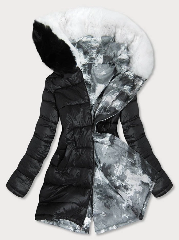 DWUSTRONNA DAMSKA KURTKA ZIMOWA MORO BIAŁA/CZARNA (X003X)