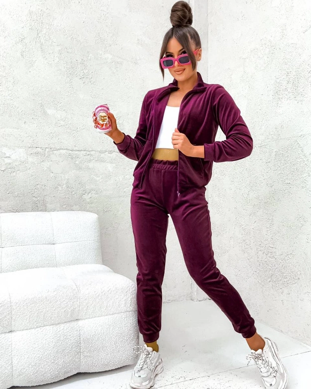 Welurowy komplet z rozpinaną bluzą bordowy (771)