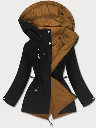 Dwustronna kurtka damska czarno-karmelowa (w502-1)