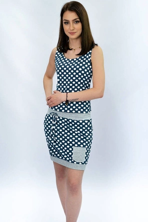 DAMSKA SUKIENKA W GROCHY Z KIESZONKĄ GRANATOWA (1570)