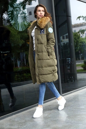 PŁASZCZ ZIMOWY Z PUCHEM NATURALNYM KHAKI (8067)