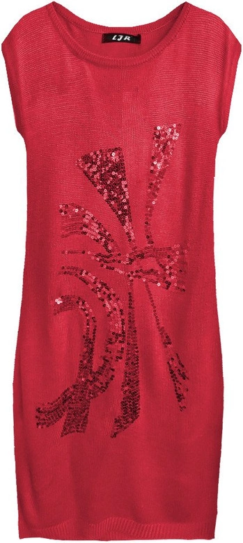 SWETERKOWA SUKIENKA Z CEKINAMI CZERWONA (1170)