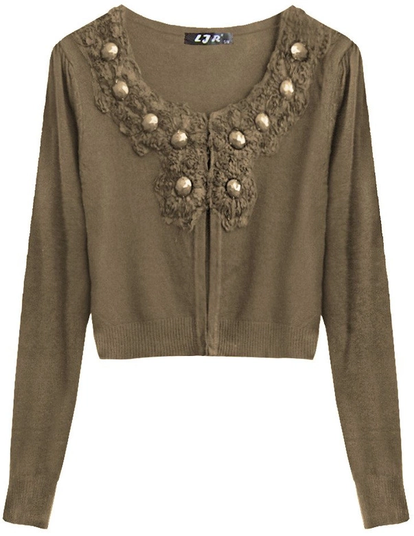 KRÓTKI SWETEREK ZE ZDOBIENIAMI KARMELOWY (1523)