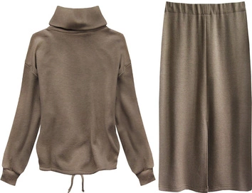 KOMPLET WEŁNIANY BLUZA+SPÓDNICA KAKAOWY (556ART)