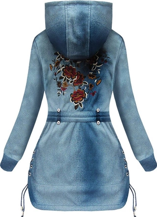 BLUZA Z HAFTAMI I KAPTUREM NIEBIESKA 1 (J77210)