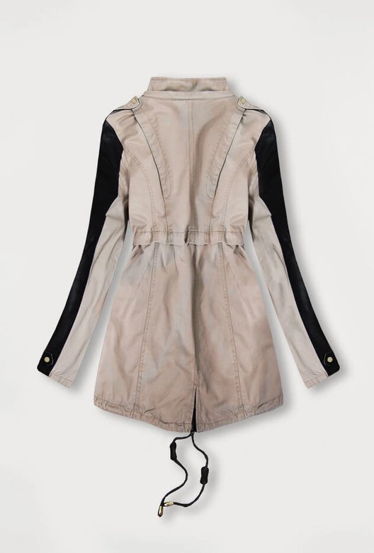 BAWEŁNIANA PARKA Z WSTAWKAMI Z EKOSKÓRY BEŻOWA (X7085X)