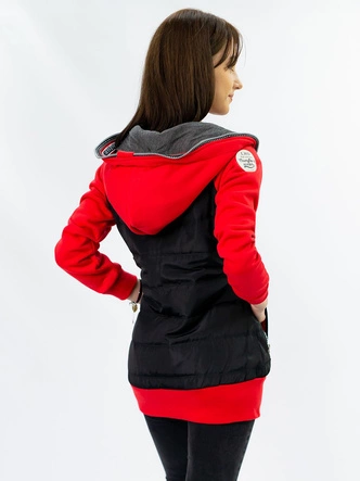 BLUZA DAMSKA Z ŁĄCZONYCH MATERIAŁÓW CZARNO-CZERWONA (732)