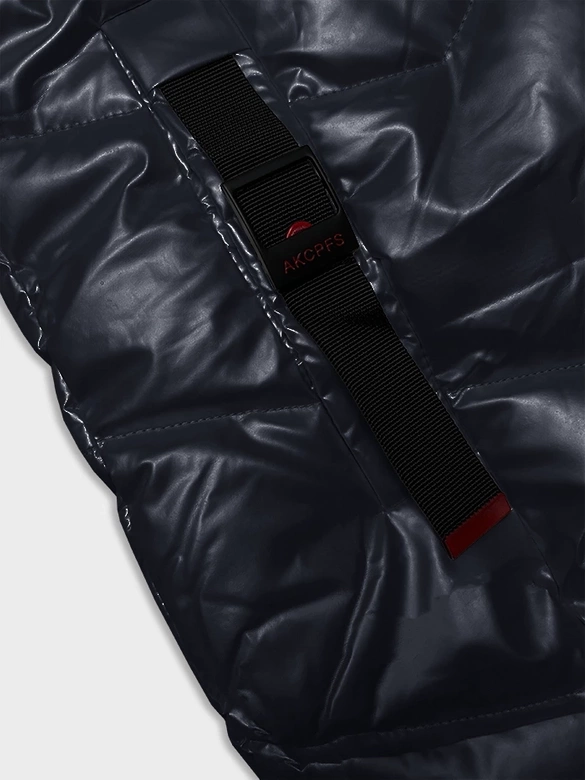 Metaliczna dopasowana zimowa kurtka damska Rosse Line granatowa (7227)