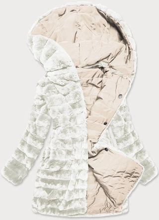 LEKKA KURTKA ZIMOWA DAMSKA FUTRO 2 W 1 ECRU (39039)