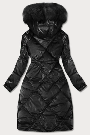 BŁYSZCZĄCA PIKOWANA KURTKA DAMSKA ZIMOWA CZARNA (977)