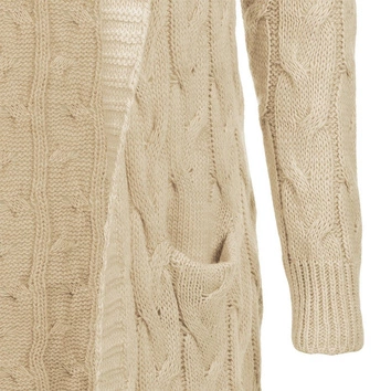 DŁUGI SWETER Z KAPTUREM I KIESZENIAMI BEŻOWY (111ART)