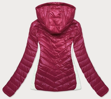 Kurtka damska dwukolorowa z kapturem czerwona/ecru (6318)