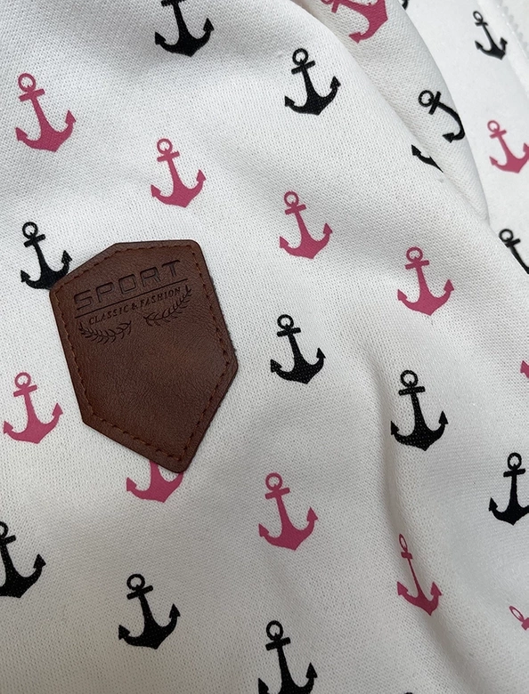Ciepła rozpinana bluza w kotwice biała (2307)