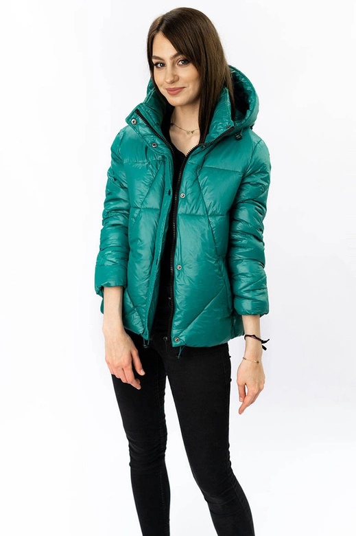 DAMSKA KURTKA PIKOWANA Z ODPINANYM KAPTUREM ZIELONA (7564)