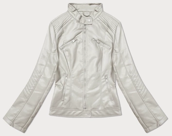 Damska kurtka ze skóry ekologicznej ze stójką J Style jasny beżowy (11Z8131)