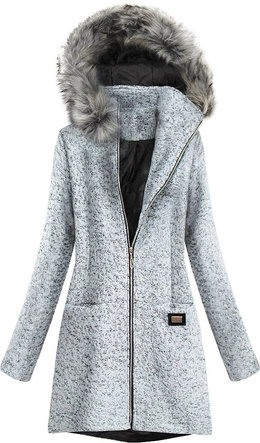 KRÓTKI PŁASZCZ Z KAPTUREM JASNOSZARY (516ART)