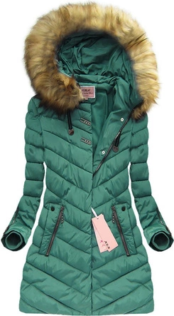 PIKOWANA KURTKA DAMSKA ZIMOWA Z KAPTUREM MORSKA (W598)