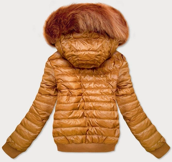 DWUSTRONNA KRÓTKA KURTKA DAMSKA ZIMOWA MUSZTARDOWA (H1032-37)