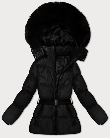 Zimowa kurtka z kapturem i paskiem J Style czarna (5M3322-392)