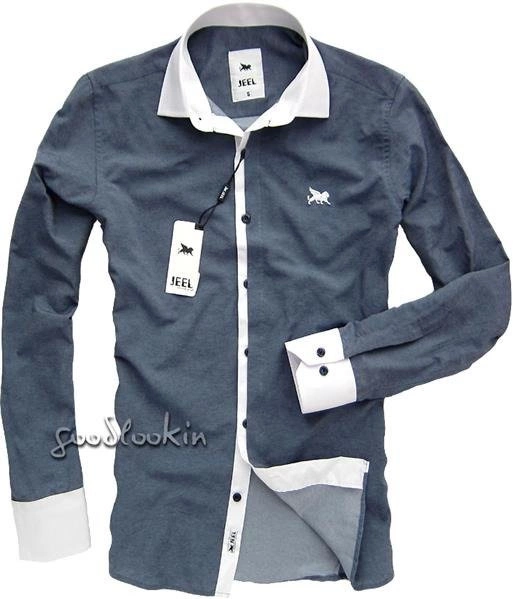 ELEGANCKA MĘSKA KOSZULA JEEL Jeans GRANATOWA (3094)