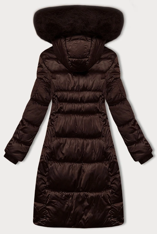 Zimowa pikowana kurtka plus size z kapturem S'west czekoladowa (B8267-14)