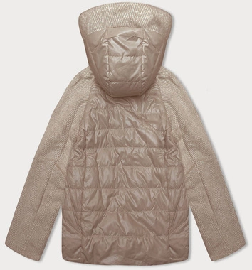 Krótka luźna kurtka damska z melanżowymi rękawami Vaston camel-melanż (F-23962#)