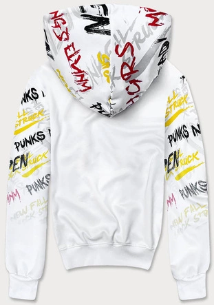 Męska bluza kangurka z nadrukiem biała (8B997-1)