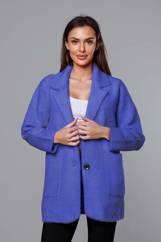 Krótka wełniana narzutka alpaka chabrowa (7108-1)