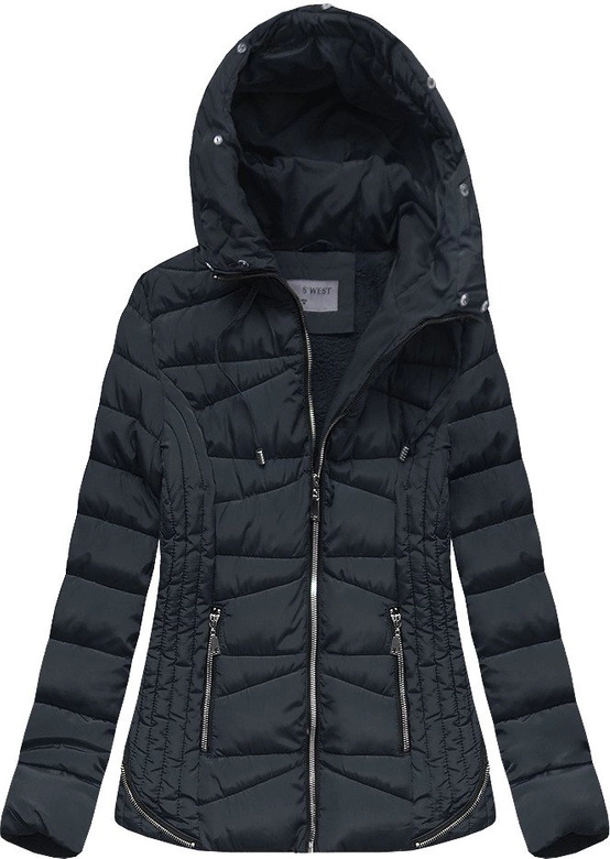 PIKOWANA ZIMOWA KURTKA DAMSKA Z KAPTUREM GRANATOWA (B2631)