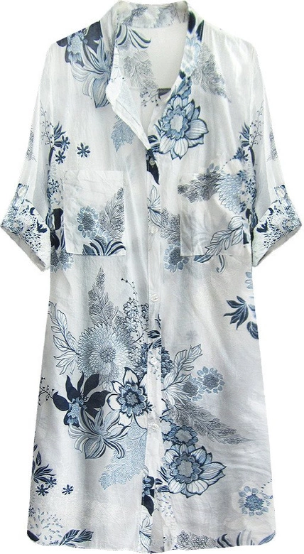 KOSZULOWA TUNIKA W KWIATY BIAŁO-NIEBIESKA (369ART)