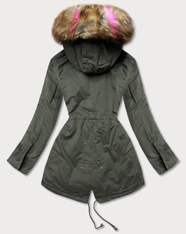 Zimowa parka damska z kapturem khaki-róż (d-238#)