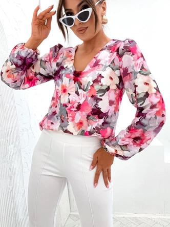 Bluzka z bufiastymi rękawami fuksja (021)