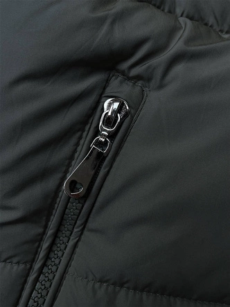 Krótki puchowy bezrękawnik damski z kapturem army (16M9091-136)