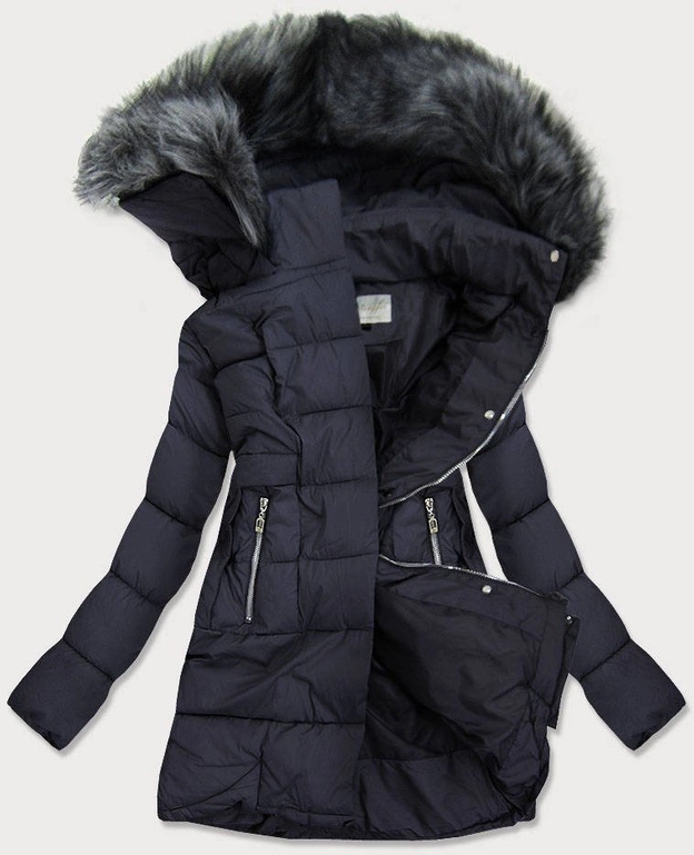 DAMSKA KURTKA PIKOWANA ZIMOWA Z KAPTUREM GRANATOWA (17-032)