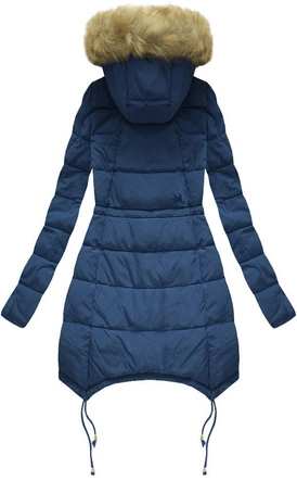 PIKOWANA KURTKA DAMSKA ZIMOWA Z KAPTUREM GRANATOWA (3605W)