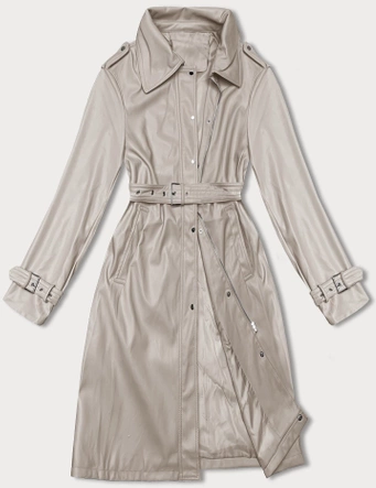 Luźny płaszcz damski ze skóry ekologicznej J Style ciepły beż (11Z8101)