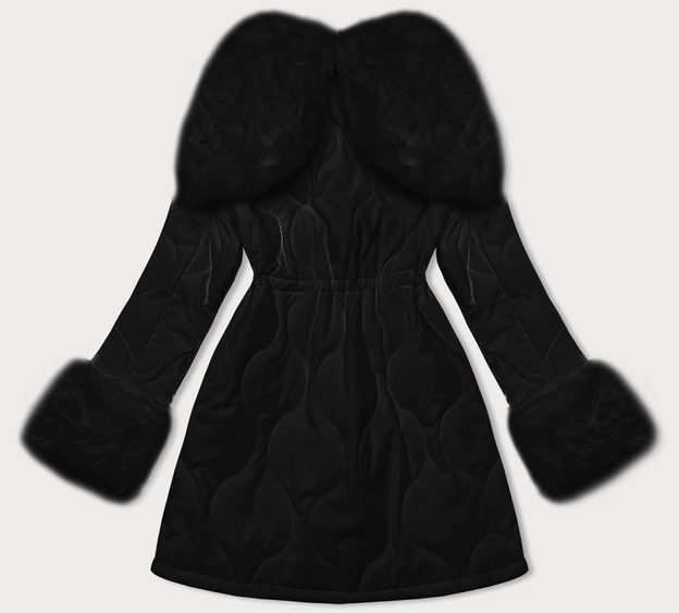 Damska pikowana kurtka zimowa na futerku Ann Gissy czarna (AG1-3091)