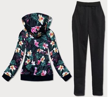 DAMSKI KOMPLET DRESOWY KWIATY CZARNY 1 (AMG887)