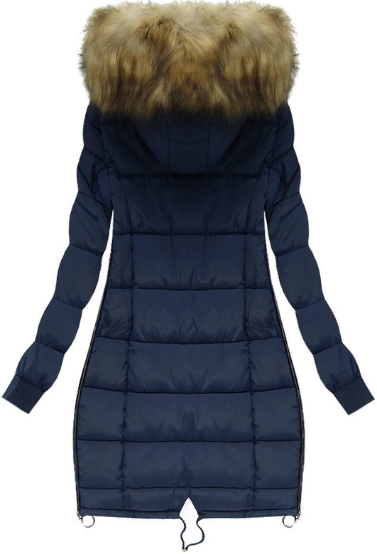 PIKOWANA KURTKA DAMSKA ZIMOWA Z KAPTUREM GRANATOWA (W128)