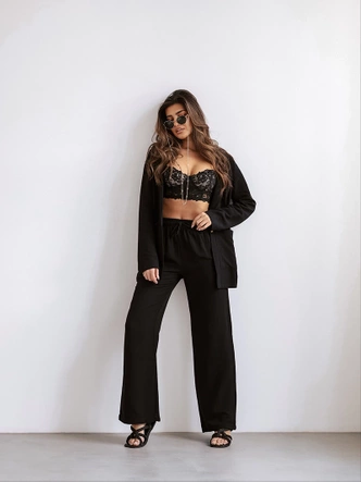 Damski garnitur z lnem czarny (VE48)