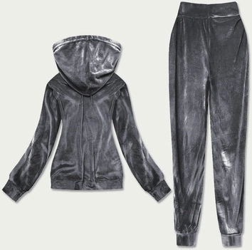 WELUROWY DRES DAMSKI GRAFITOWY (81222)