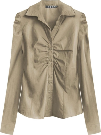 BAWEŁNIANA KOSZULA Z DŁUGIM RĘKAWEM BEŻOWA (X1627X)