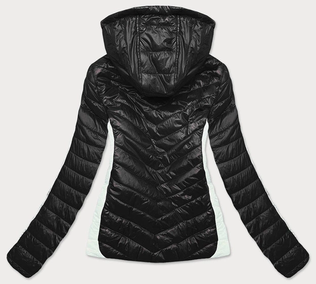 Kurtka damska dwukolorowa z kapturem czarna/ecru (6318)