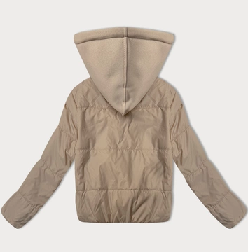 Krótka kurtka damska z dzianinowym kapturem J Style beżowa (16M9236-62)