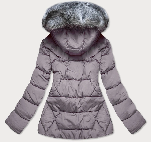 PIKOWANA KURTKA ZIMOWA Z KAPTUREM SZARA (B-9903)