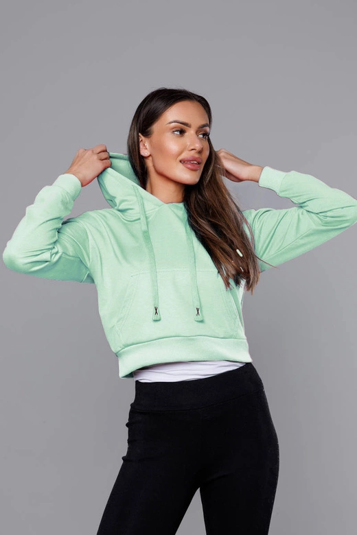 Krótka bluza dresowa z kapturem pistacjowa (8B939-39)