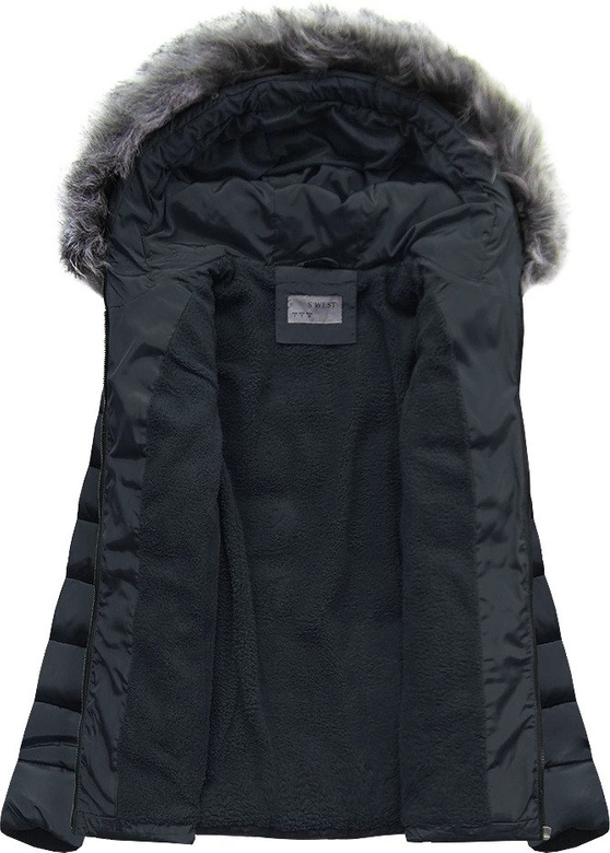 PIKOWANA ZIMOWA KURTKA DAMSKA Z KAPTUREM GRANATOWA (B2631)