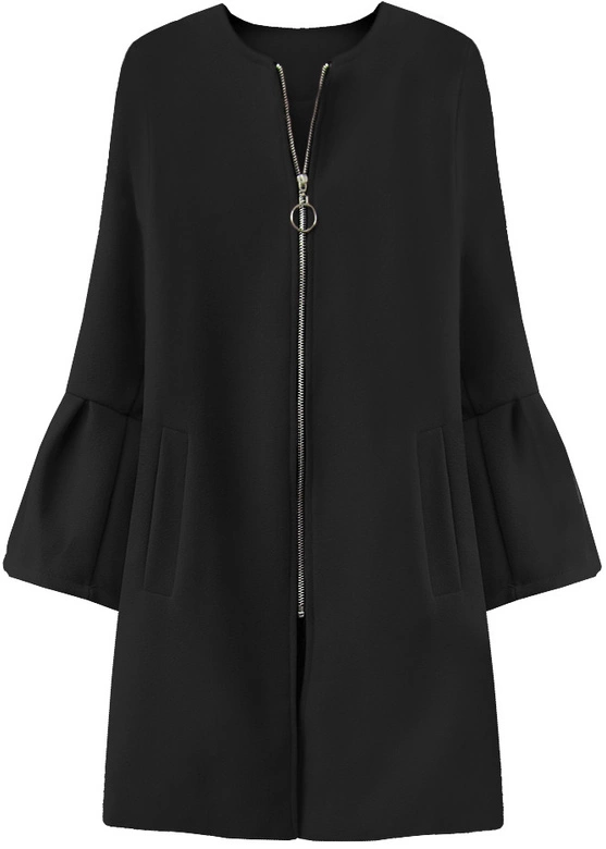 PŁASZCZ Z BUFIASTYMI RĘKAWAMI CZARNY (18133)