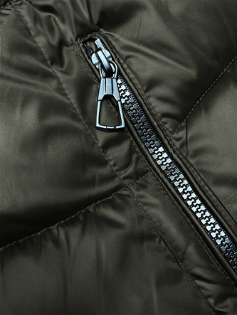 Zimowa dwustronna kurtka damska z kapturem khaki-beż (B8202-11046)