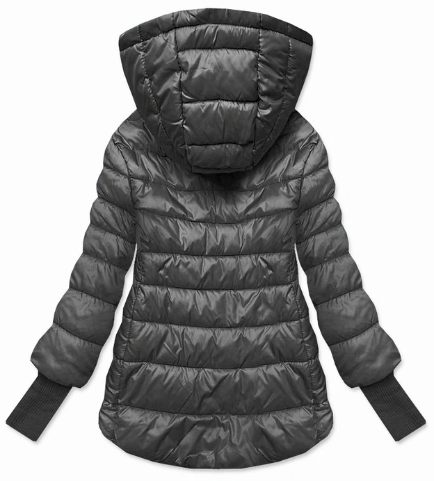 Krótka kurtka damska z dzianinowymi ściągaczami grafitowa (P22/P3-6636/P3-6023-27)